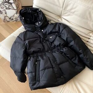 Prada Black Puffer Jacket with Hood